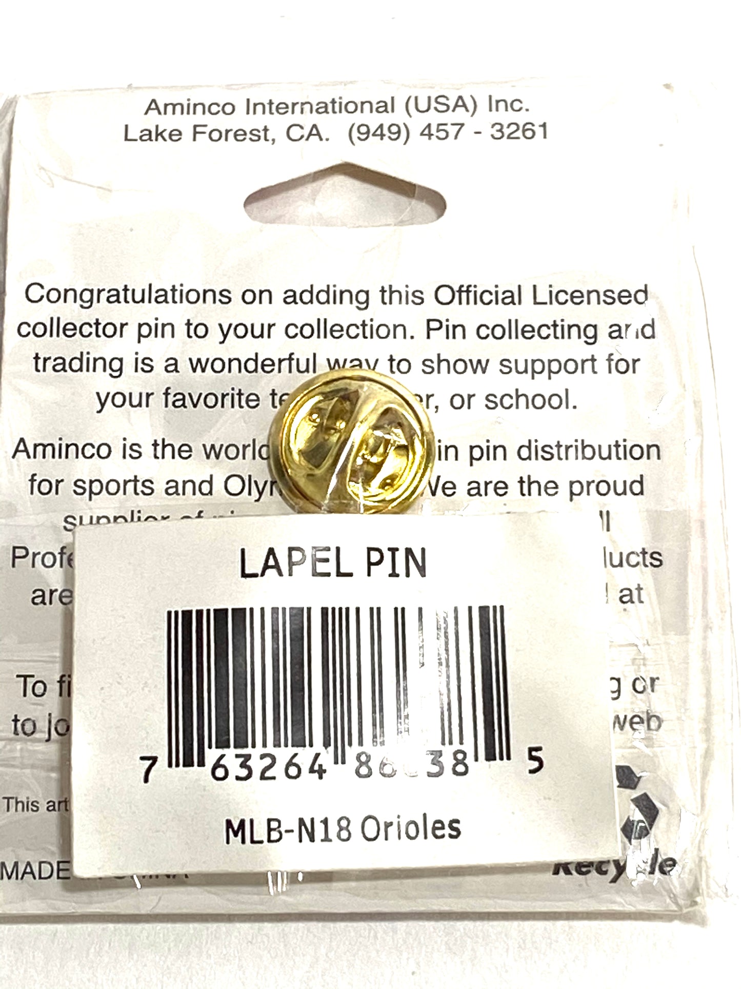 Baltimore Orioles Vintage Late '90's MLB "Diamond" Lapel Collectible Pin by Aminco