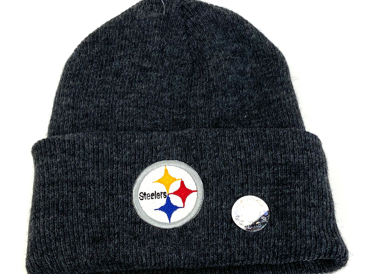 Pittsburgh Steelers Vintage NFL Dark Gray Cuffed Logo Knit Hat by Rossmor Industries