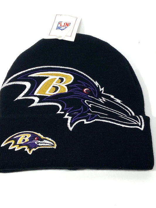 Baltimore Ravens Vintage 2000 NFL Oversize Logo Cuffed Black Knit Hat by NFL