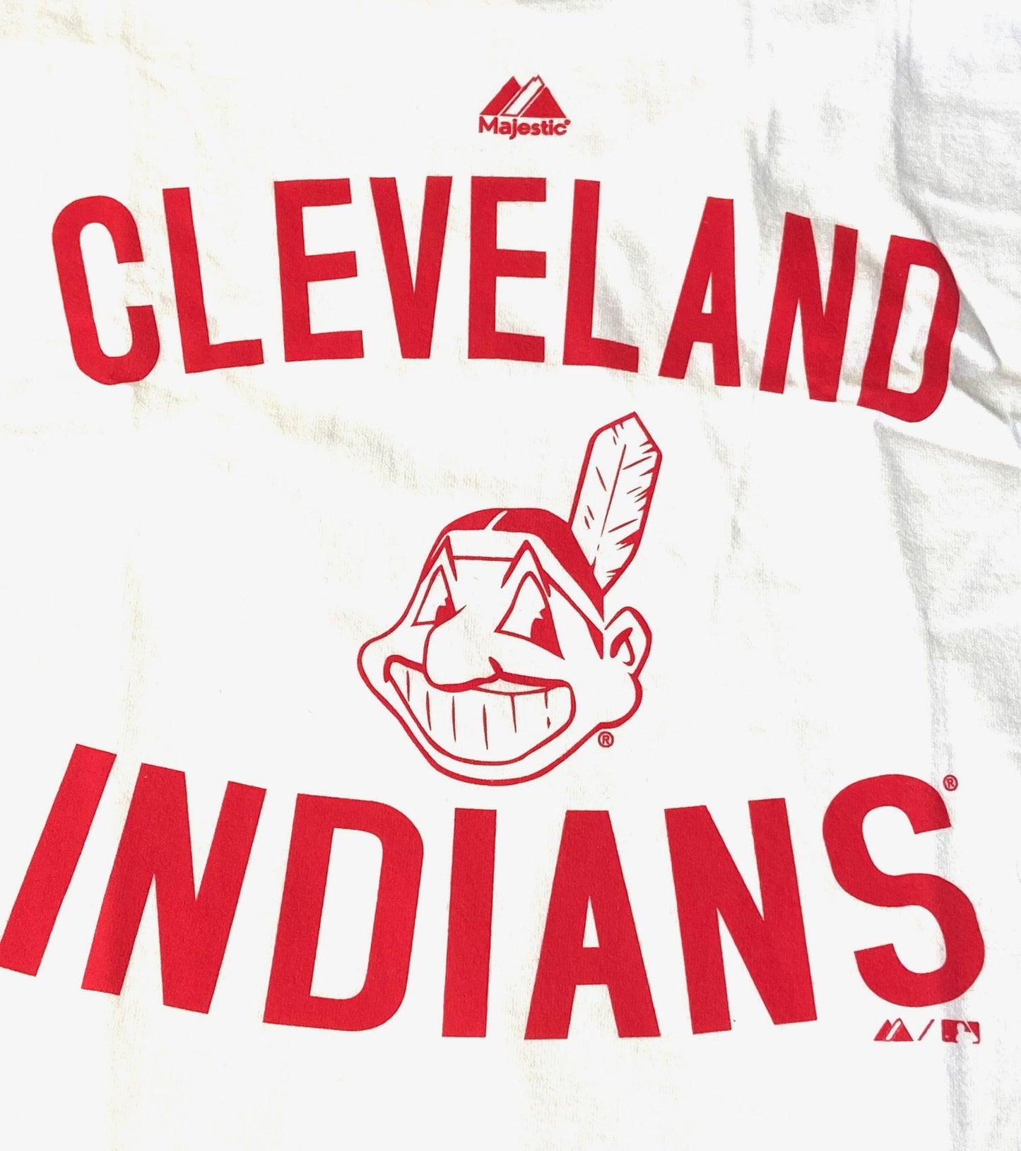 Cleveland Indians MLB White Logo T-Shirt Adult L 100% Cotton by Majestic