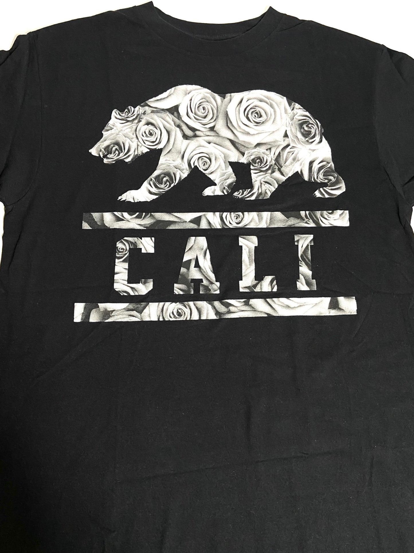 California Grizzly Bear Flower B&W T-Shirt by Shirts Happen