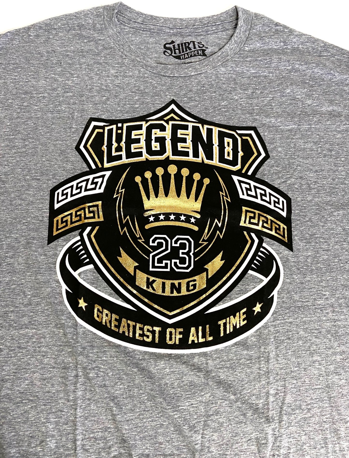 "King" 23 "Greatest of All Time" Crown Gray Cotton T-Shirt by Shirts Happen