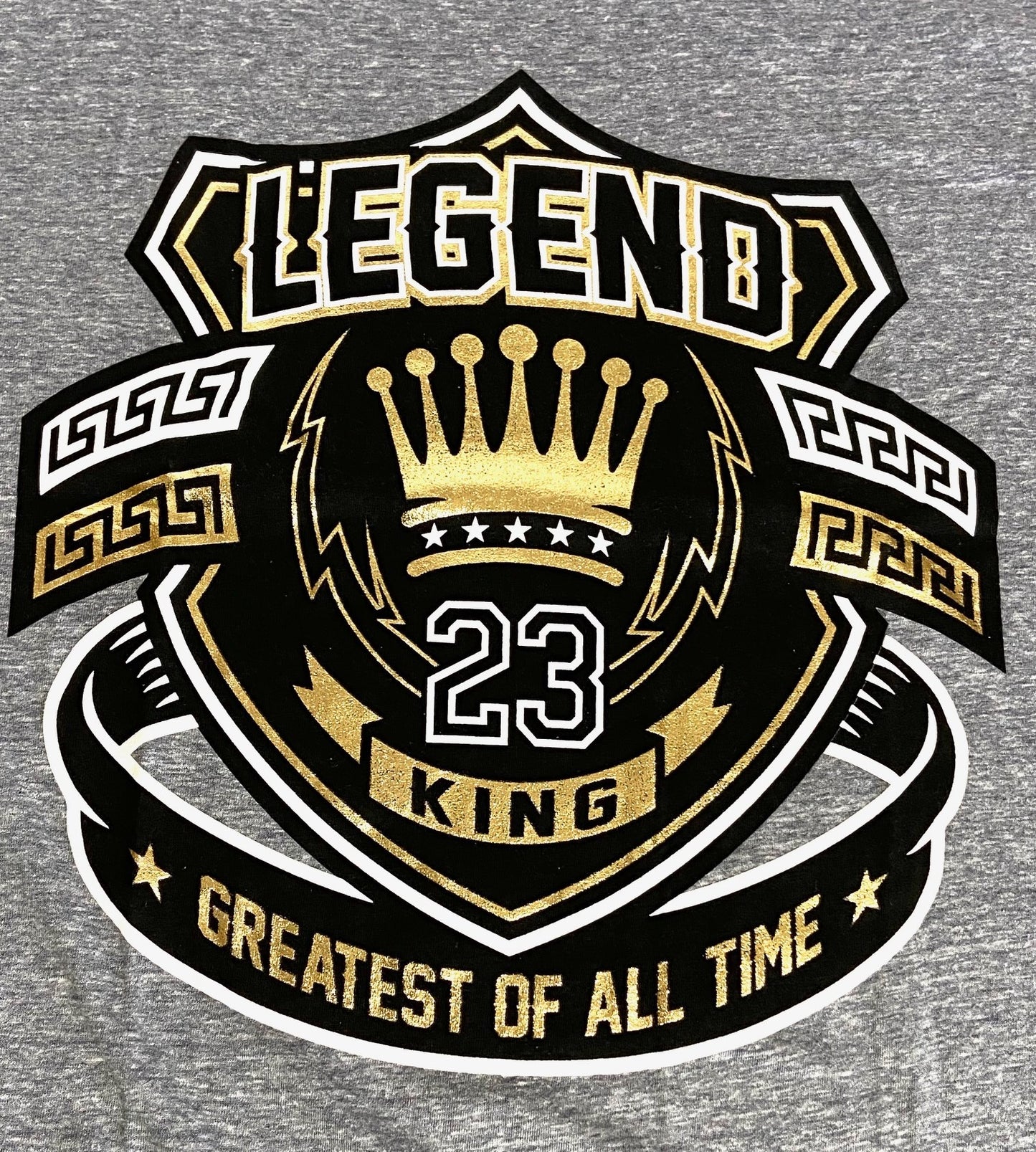 "King" 23 "Greatest of All Time" Crown Gray Cotton T-Shirt by Shirts Happen