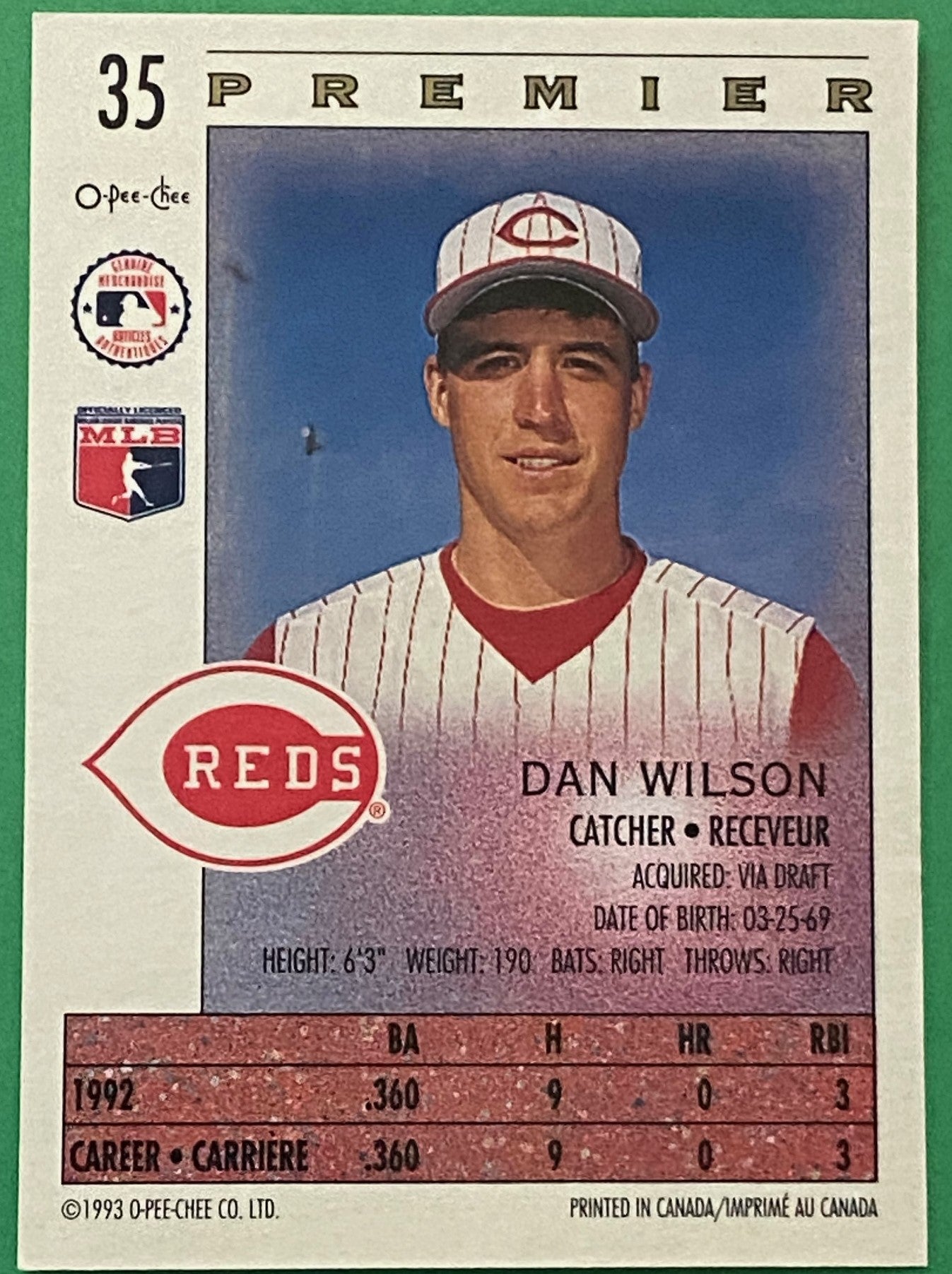 Dan Wilson 1993 MLB #35 Cincinnati Reds by O-Pee-Chee Premier