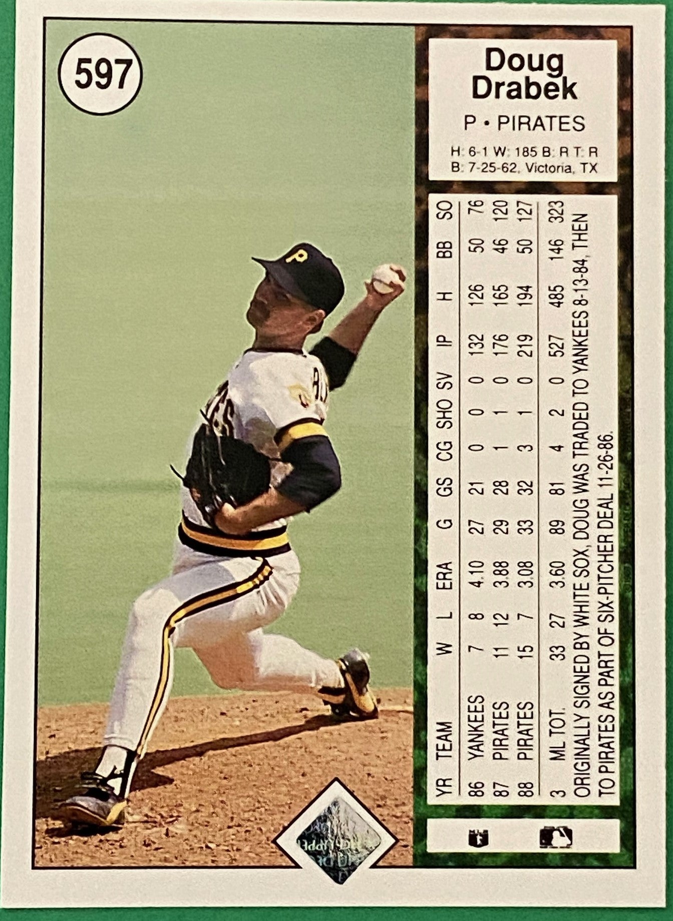 Doug Drabek 1989 MLB #597 Pittsburgh Pirates by Upper Deck