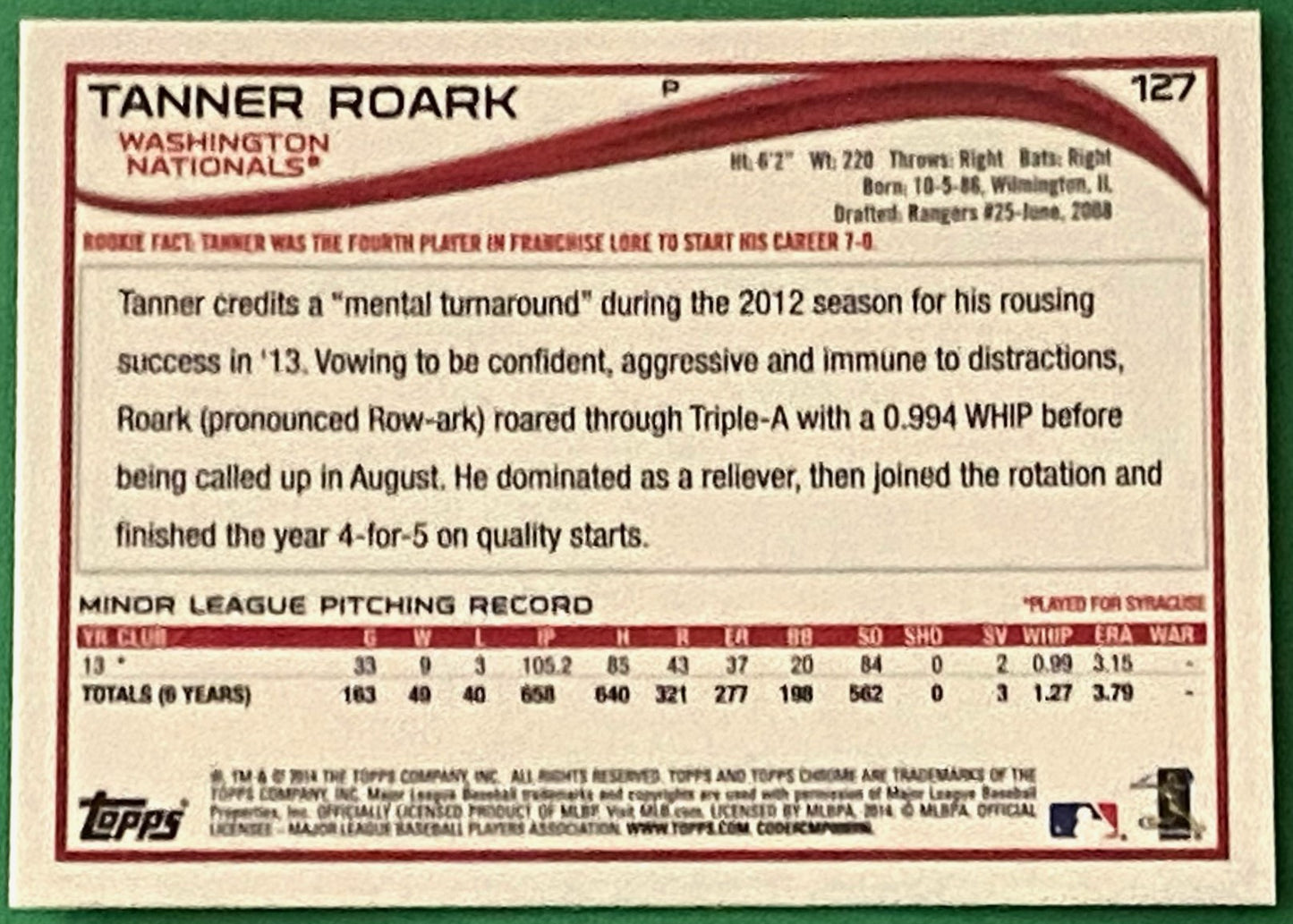 Tanner Roarke (RC) 2014 MLB Topps Chrome #127 Washington Nationals by Topps