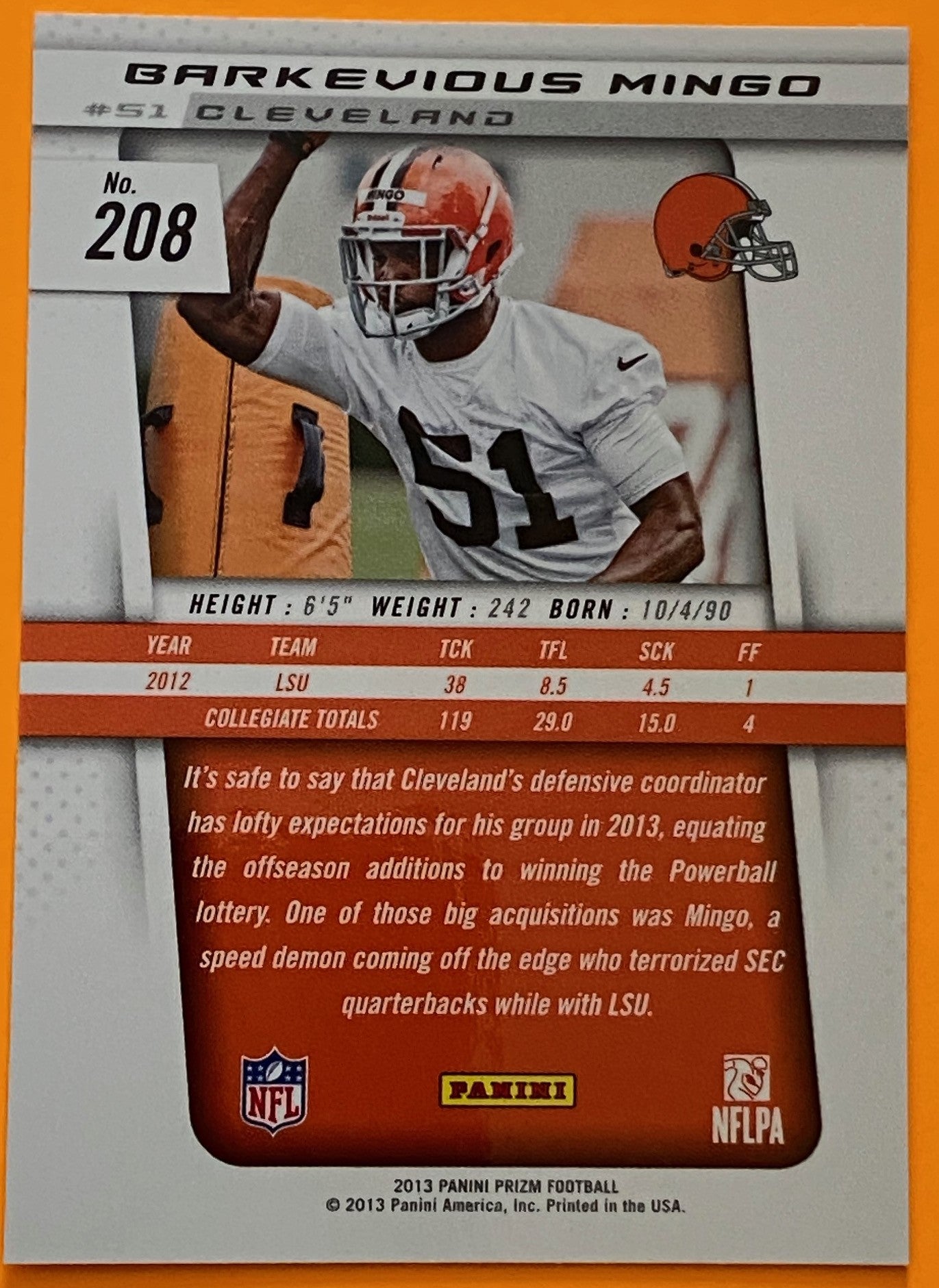 Barkevious Mingo (RC) 2013 NFL #208 Cleveland Browns Prizm by Panini