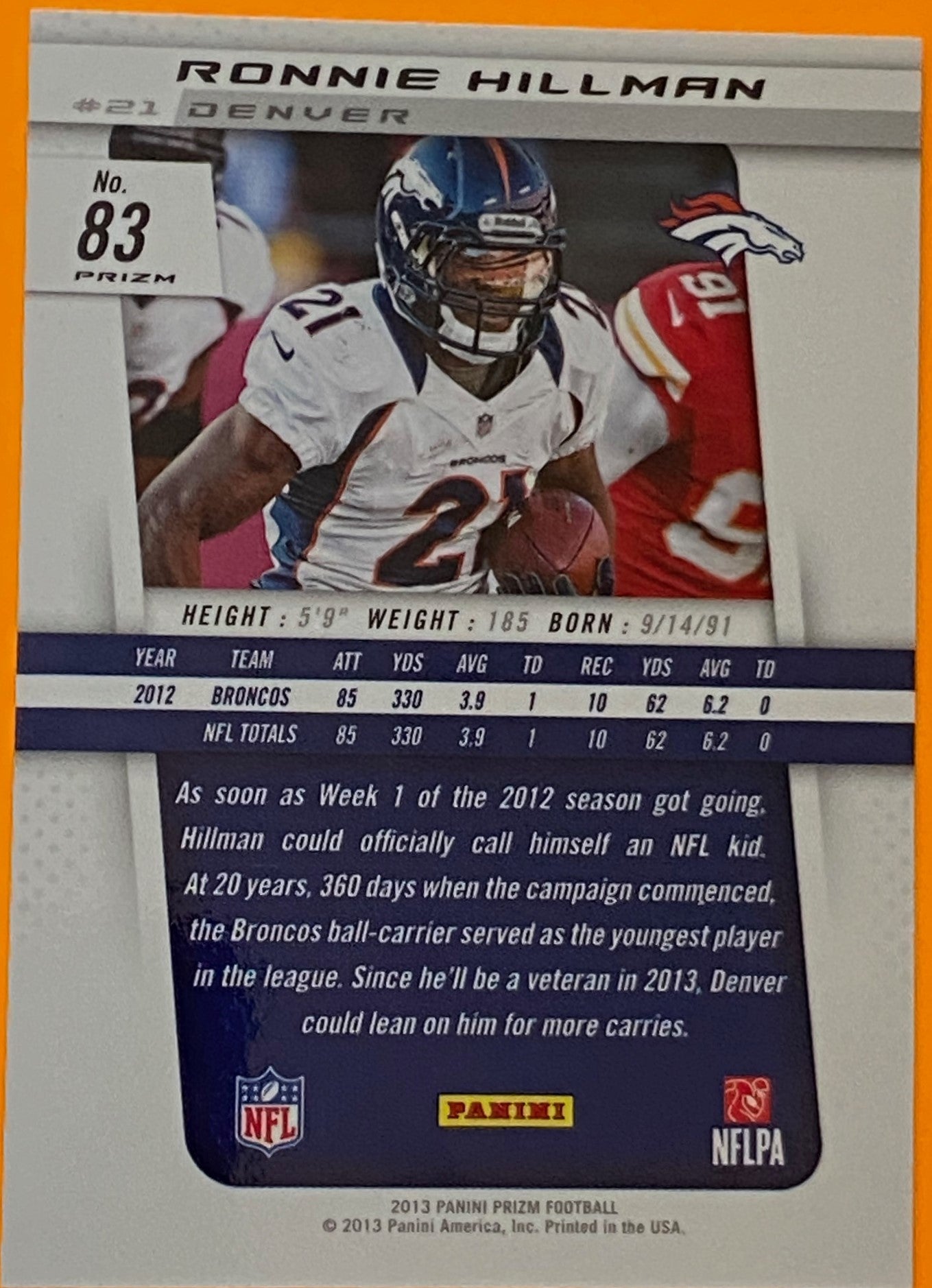 Ronnie Hillman 2013 NFL #83 Denver Broncos Prizm by Panini