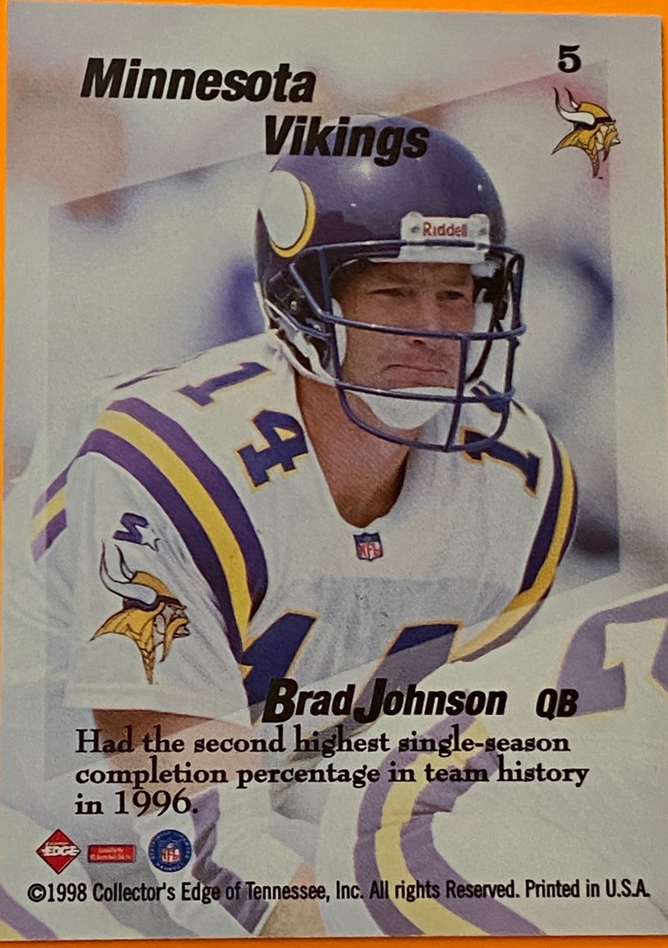 Brad Johnson 1998 NFL #5 First Place Triple Threat Minnesota Vikings by Collector's Edge