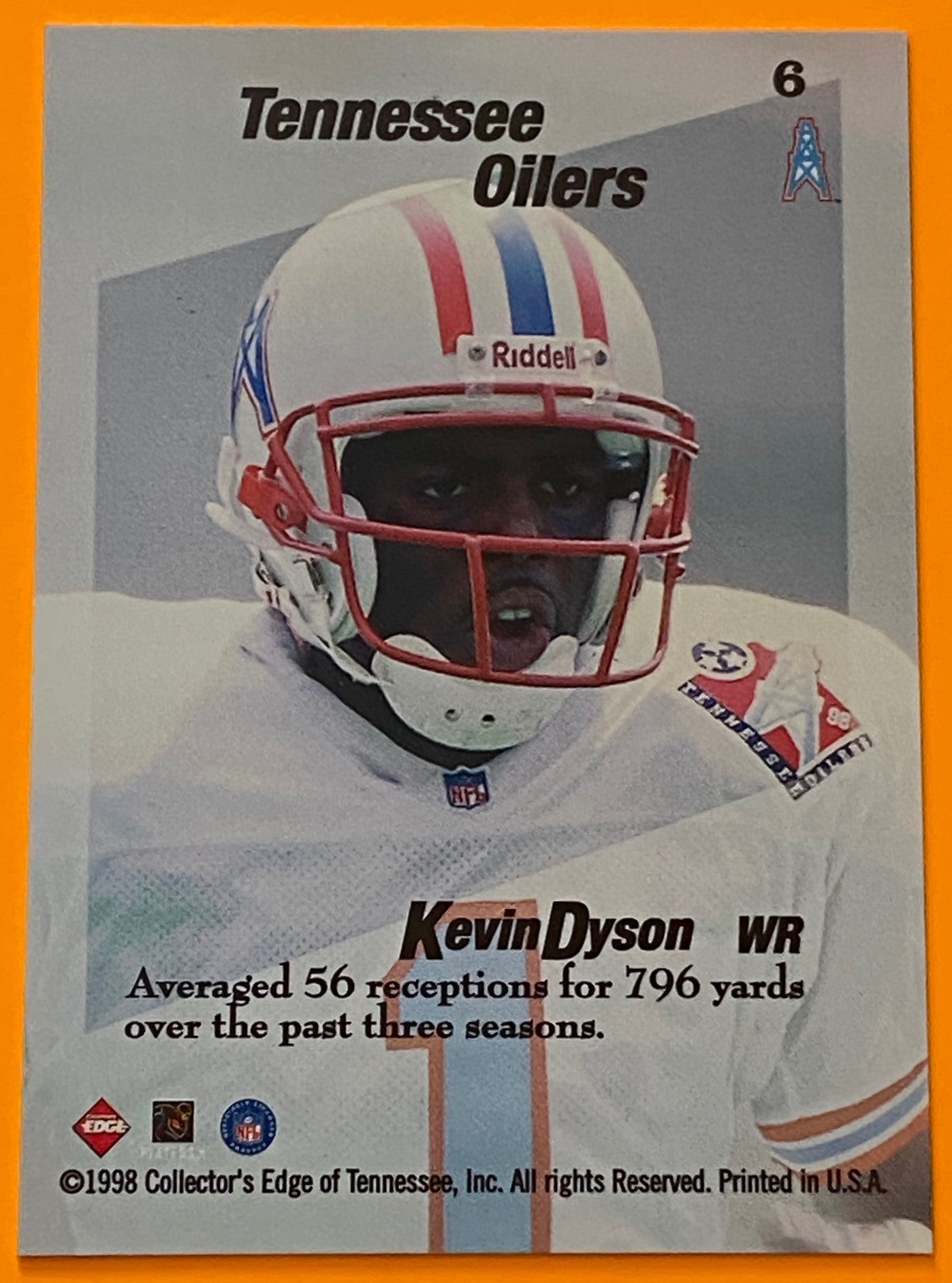 Kevin Dyson 1998 NFL #6 First Place Triple Threat Tennessee Oilers by Collector's Edge