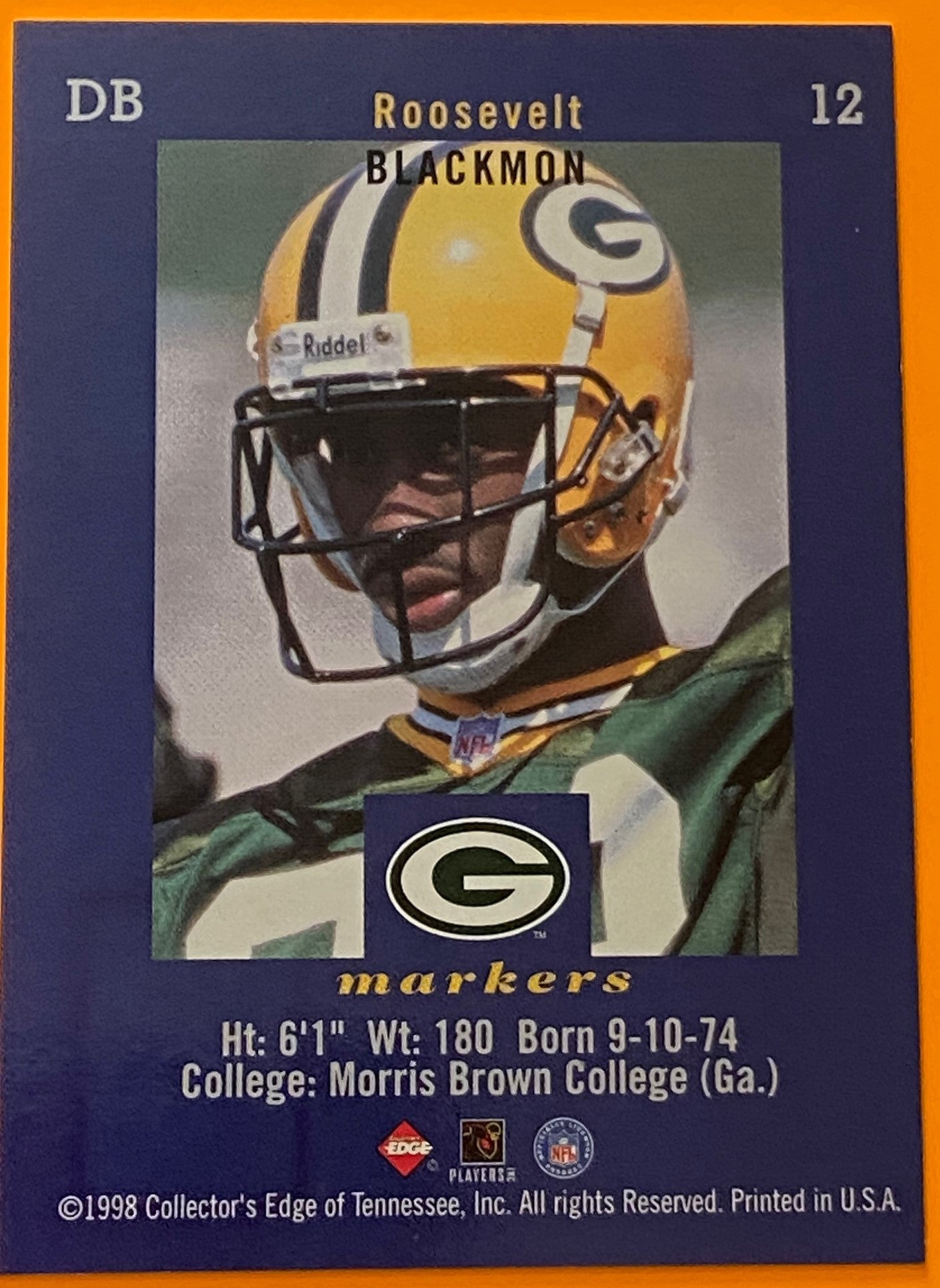 Roosevelt Blackmon 1998 NFL #12 Markers Green Bay Packers by Collector's Edge