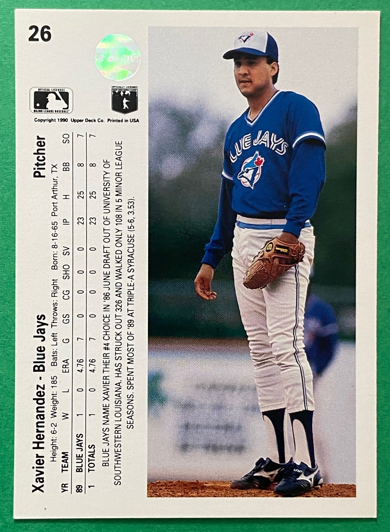 Xavier Hernandez (RC) 1990 MLB #26 Toronto Blue Jays by Upper Deck