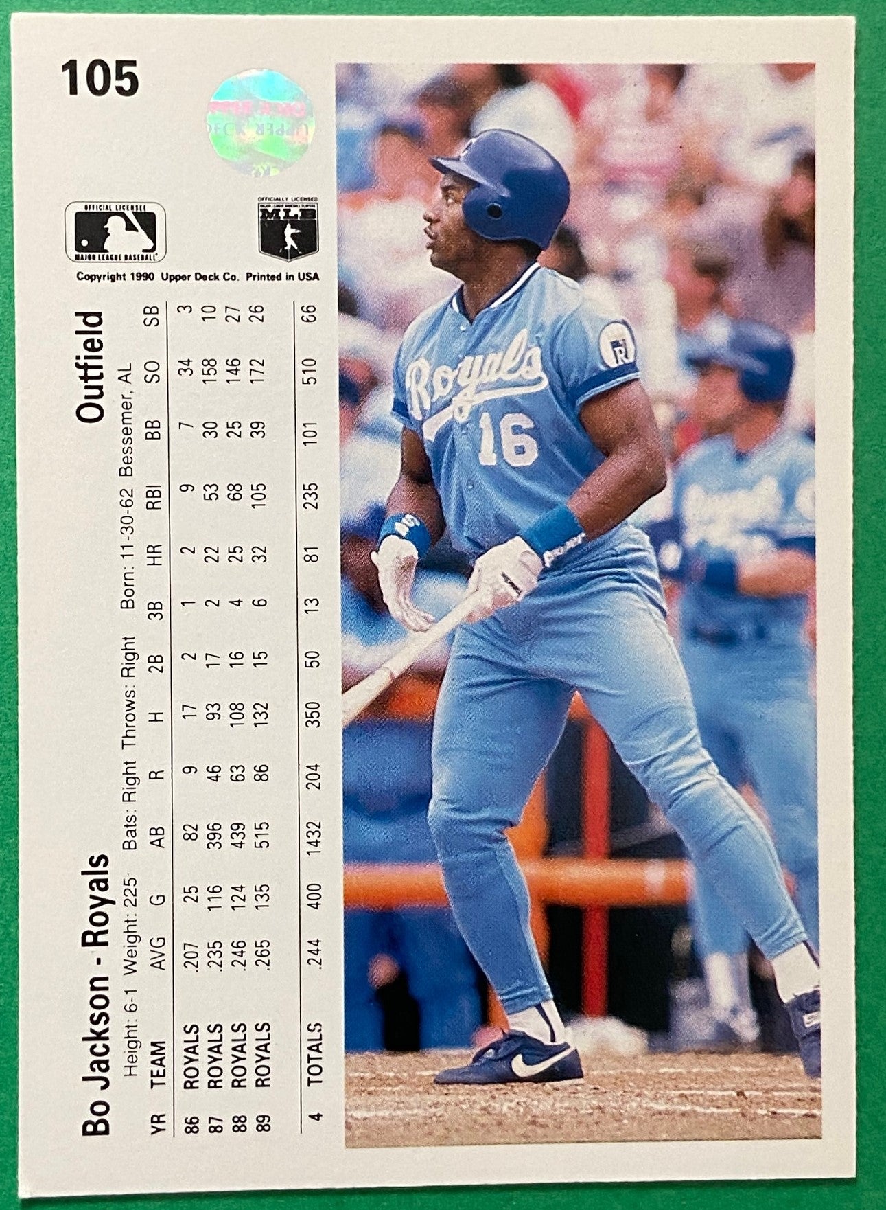 Bo Jackson 1990 MLB #105B Kansas City Royals by Upper Deck