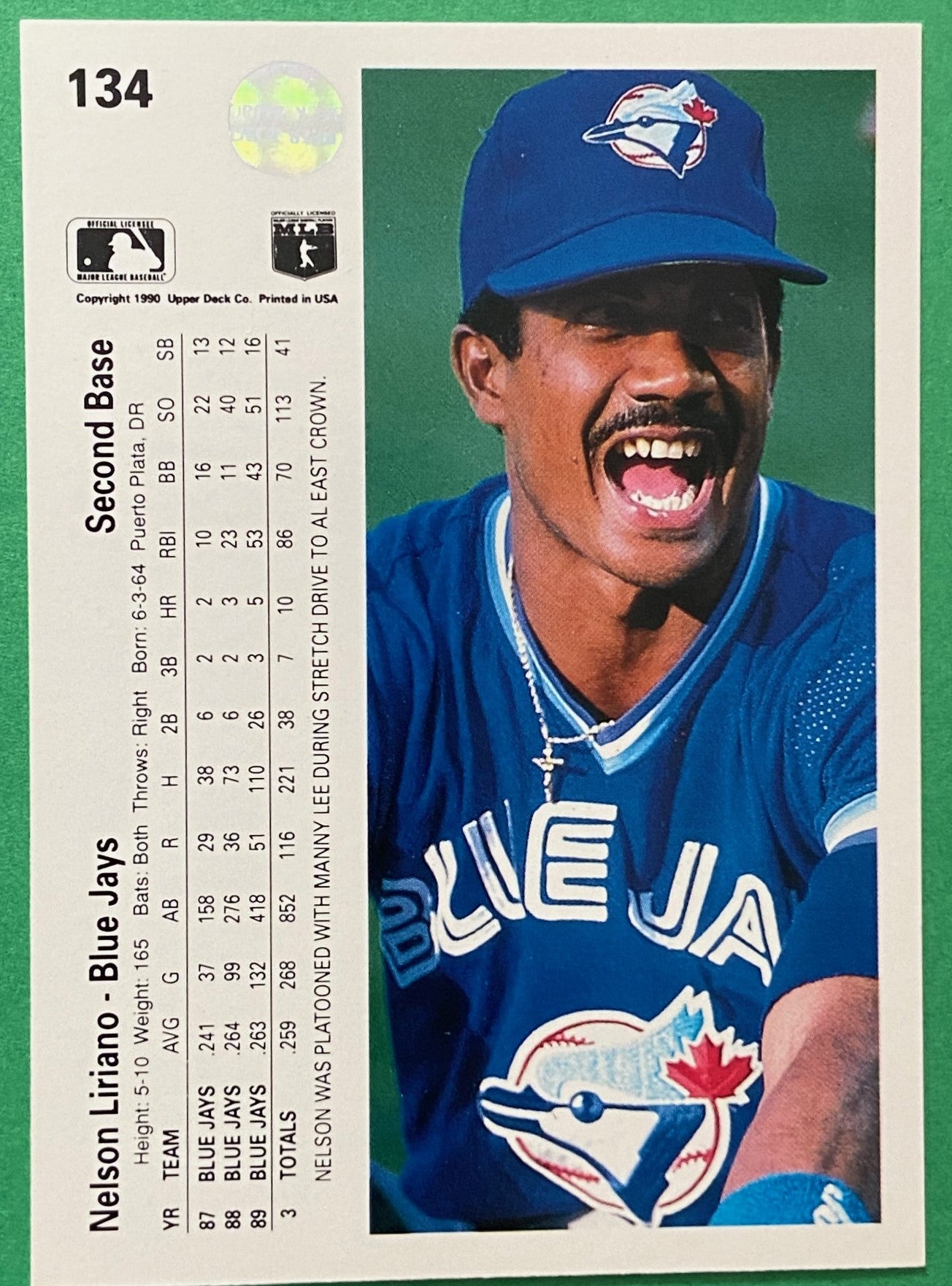 Nelson Liriano 1990 MLB #134B Toronto Blue Jays by Upper Deck