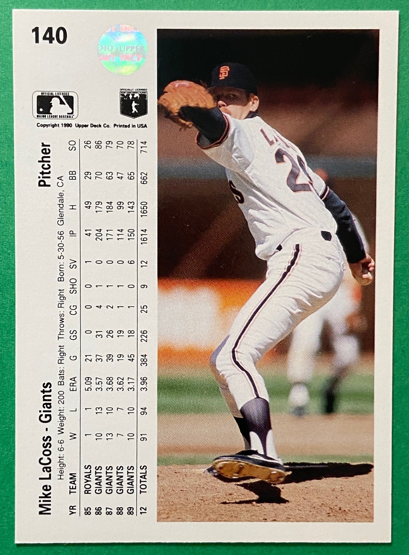 Mike LaCoss 1990 MLB #140B San Francisco Giants by Upper Deck