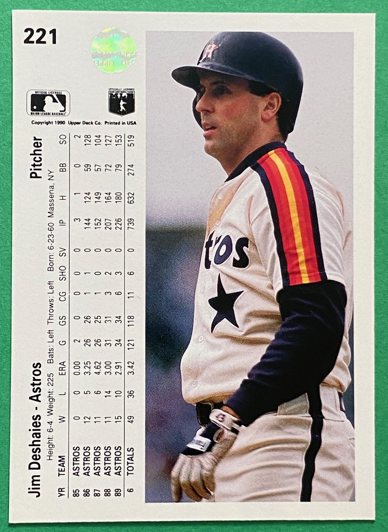 Jim Deshaies 1990 MLB #221 Houston Astros by Upper Deck