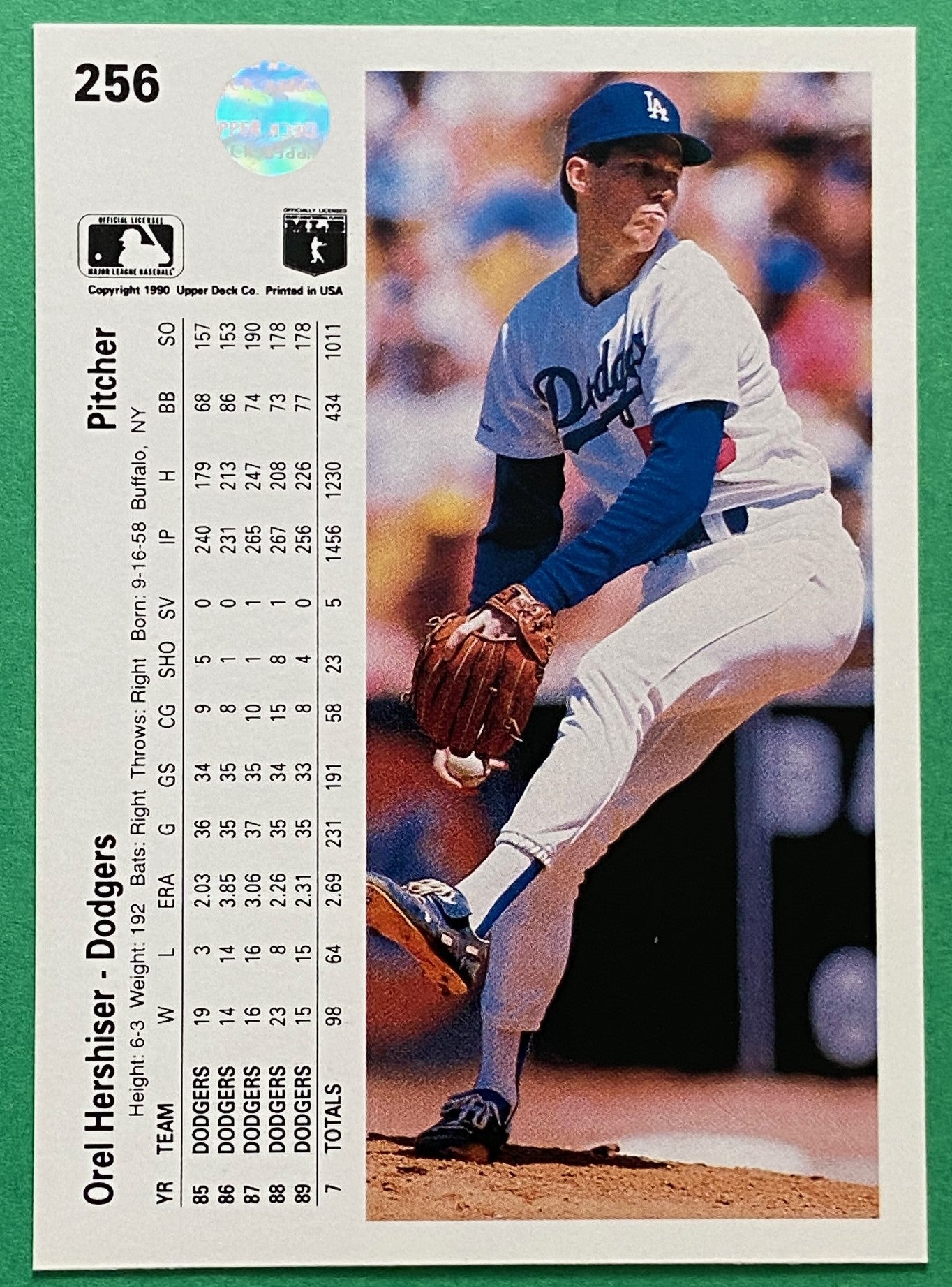 Orel Hershiser 1990 MLB #256 Los Angeles Dodgers by Upper Deck