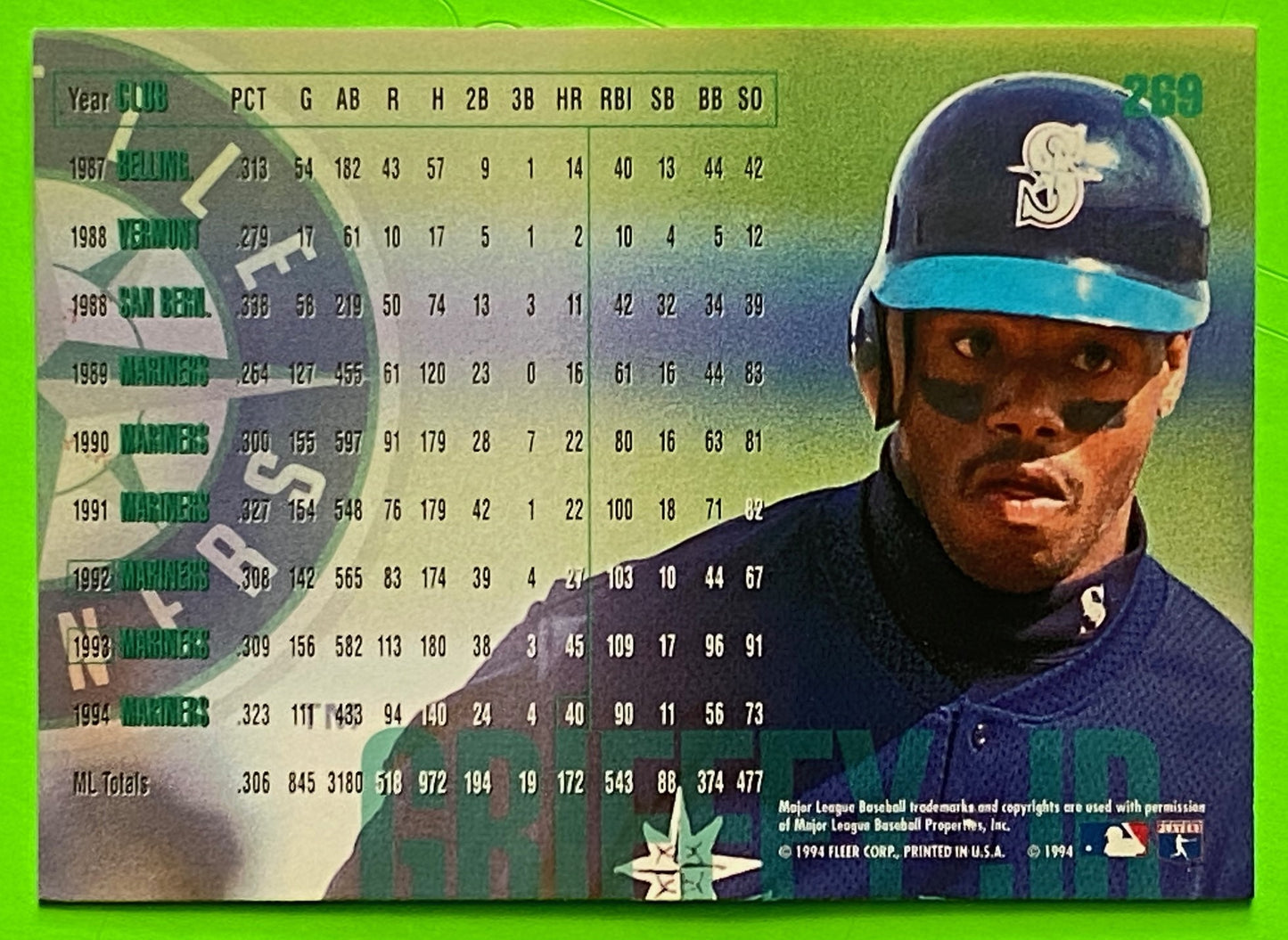 Ken Griffey Jr 1995 MLB Base Set #269 Seattle Mariners by Fleer Corp.