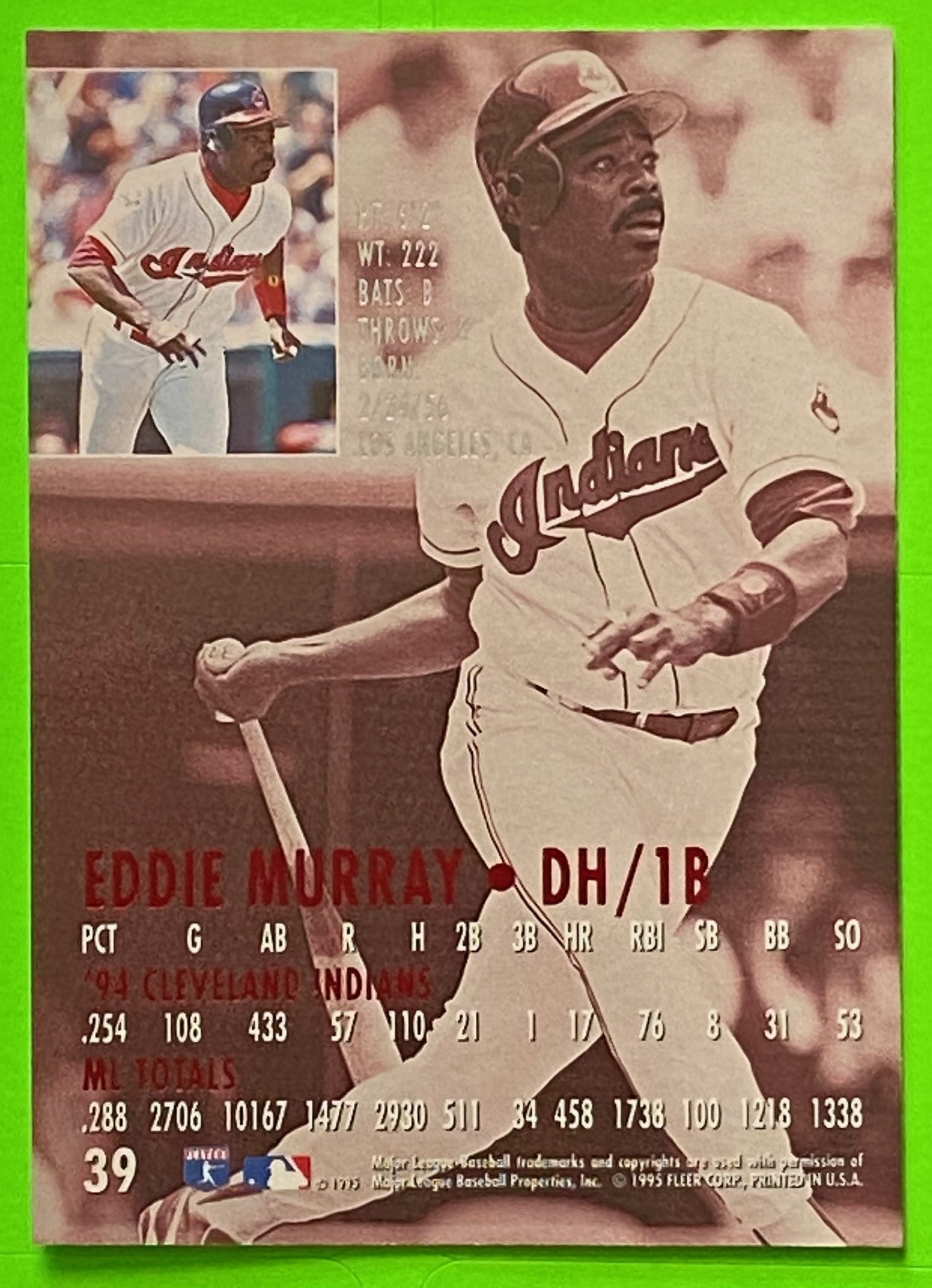 Eddie Murray 1995 MLB Ultra #39 Cleveland Indians by Fleer Corp.