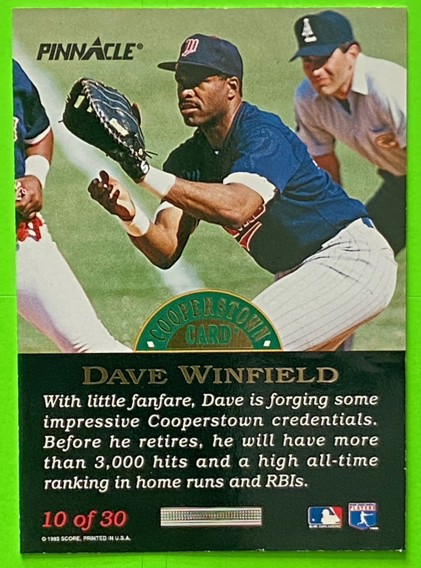 Dave Windield 1993 Pinnacle Cooperstown MLB #10 of 30 Minnesota Twins by Score