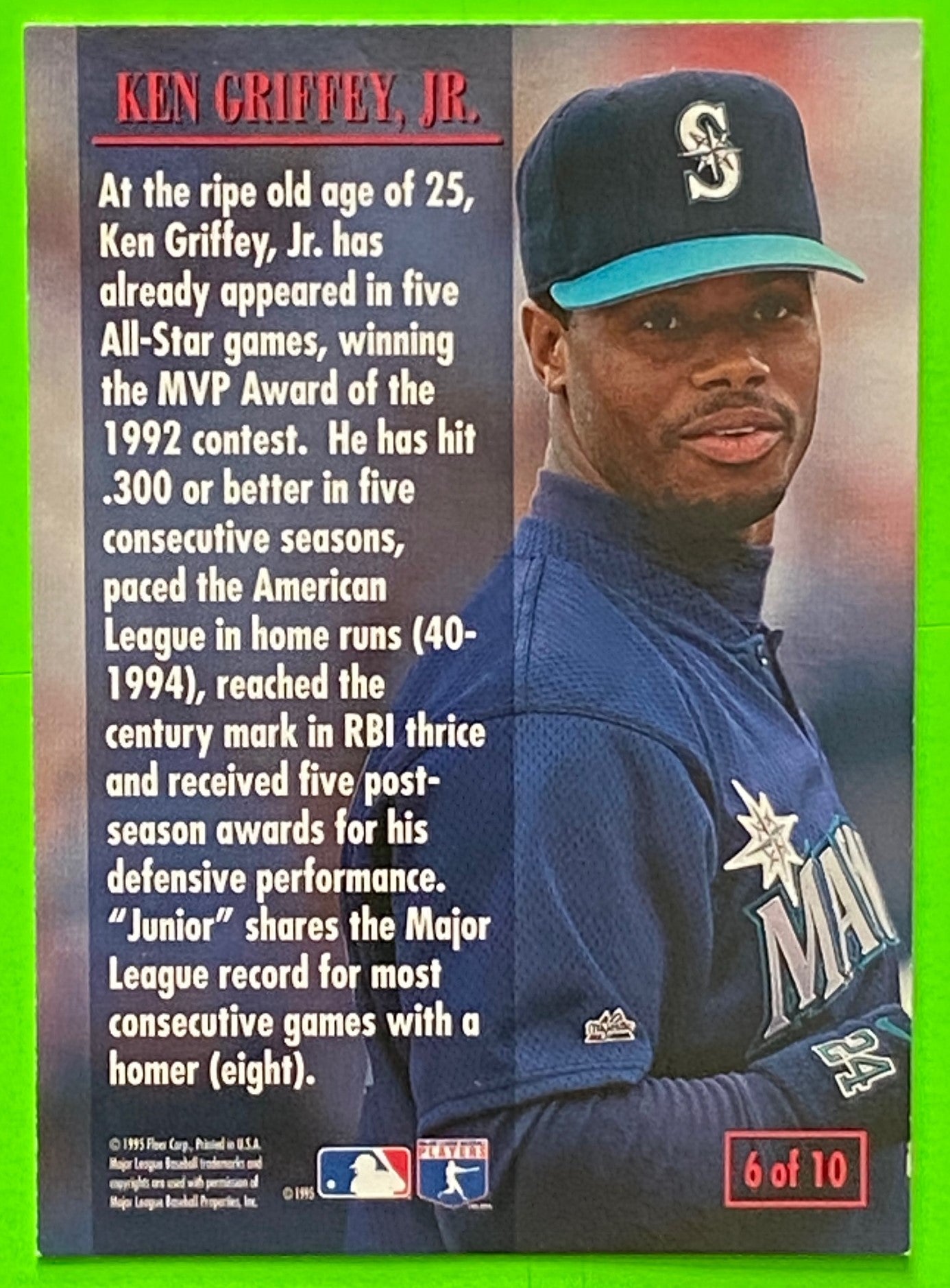 Ken Griffey Jr 1995 Diamond Tribute MLB #6 of 10 Seattle Mariners by Fleer Corp.