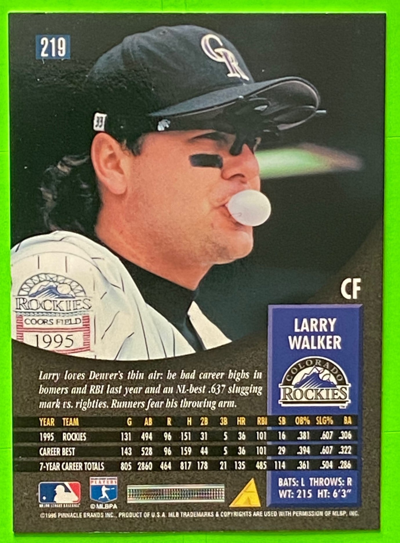 Larry Walker 1996 Base Set MLB #219 Colorado Rockies by Pinnacle Brands, Inc.