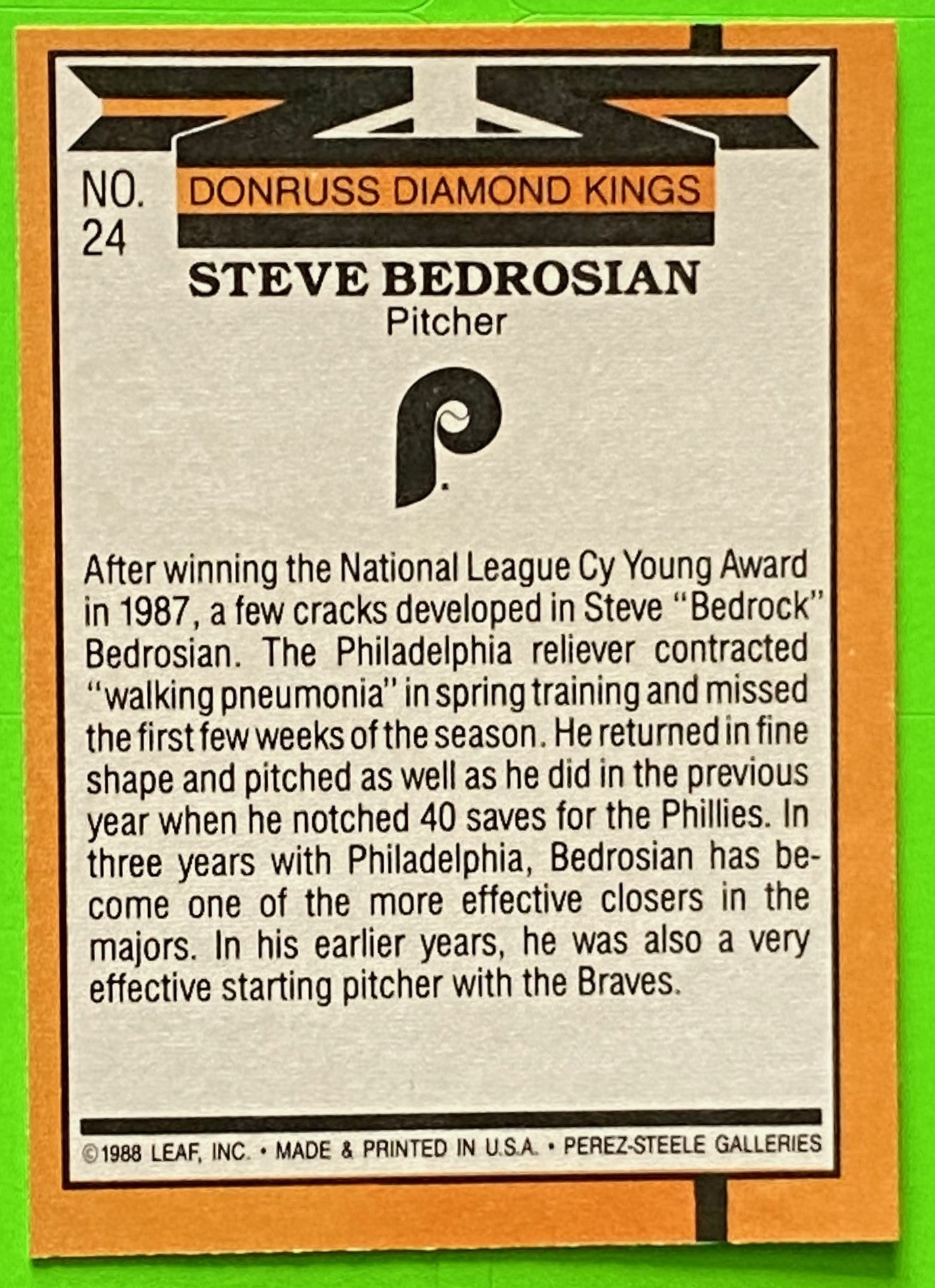 Steve Bedrosian 1989 Diamond Kings MLB #24 Philadelphia Phillies by Leaf, Inc.