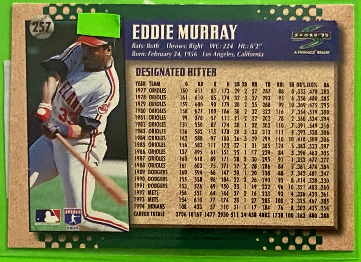 Eddie Murray 1995 MLB Score #257 Cleveland Indians by Pinnacle Brands, Inc.