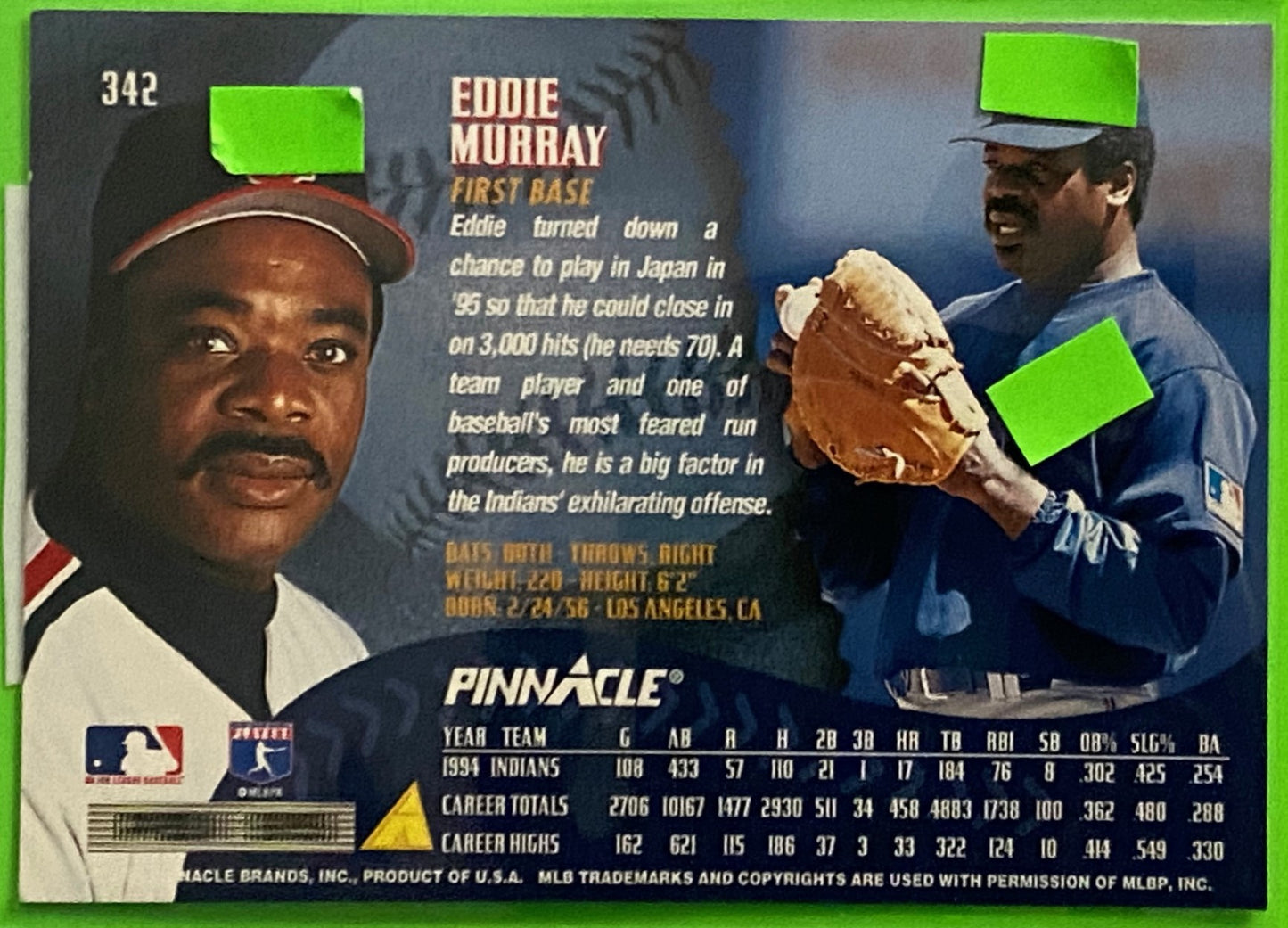 Eddie Murray 1995 Base Set MLB #342 Cleveland Indians by Pinnacle Brands, Inc.