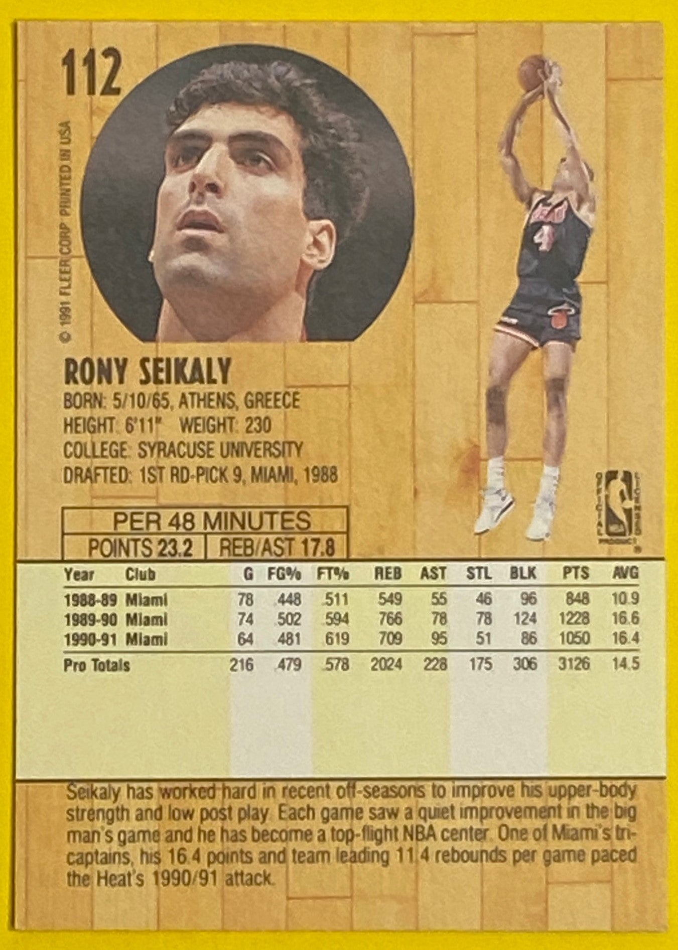 Rony Seikaly 1991-92 NBA #112 Miami Heat by Fleer Corp.