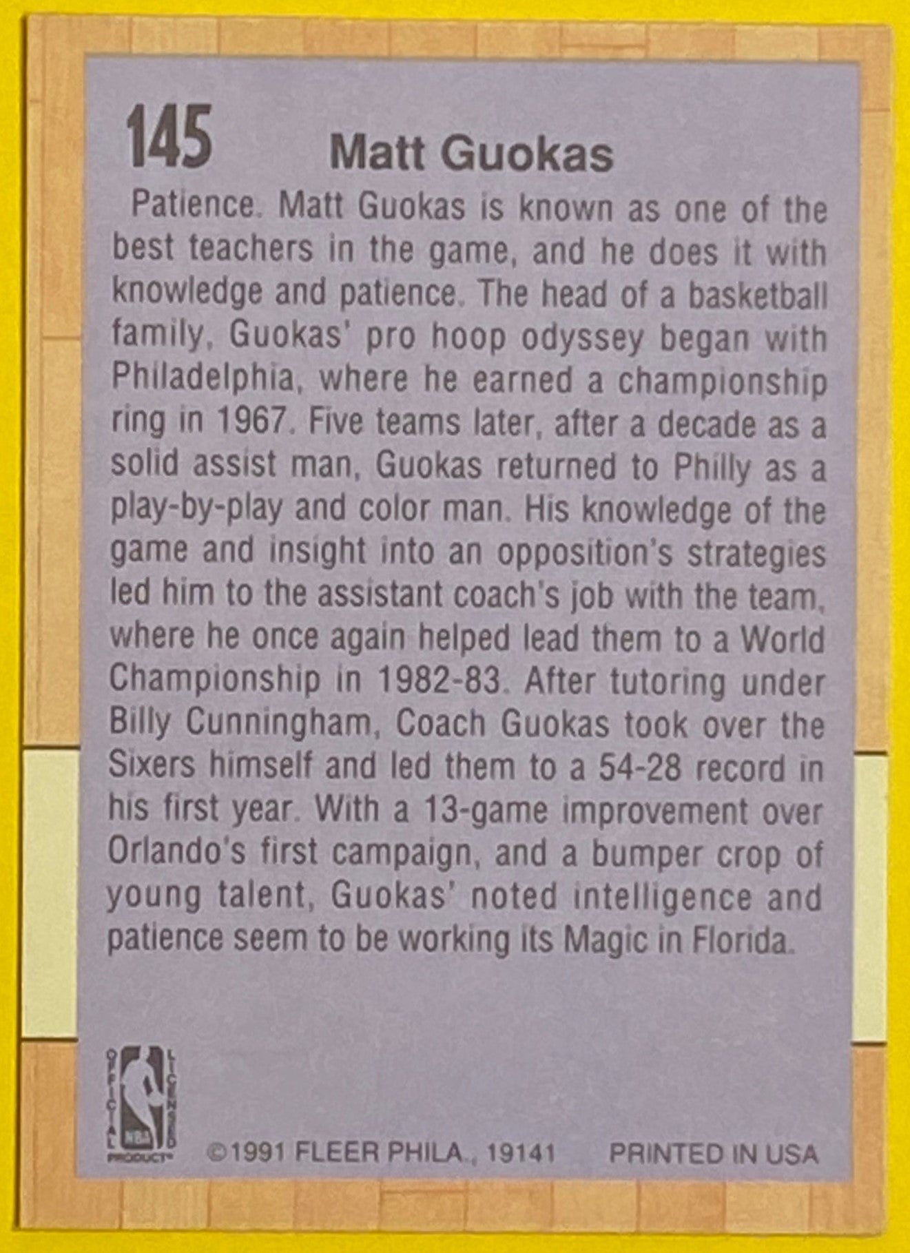 Matt Goukas (Coach) 1991-92 NBA #145 Orlando Magic by Fleer Corp.