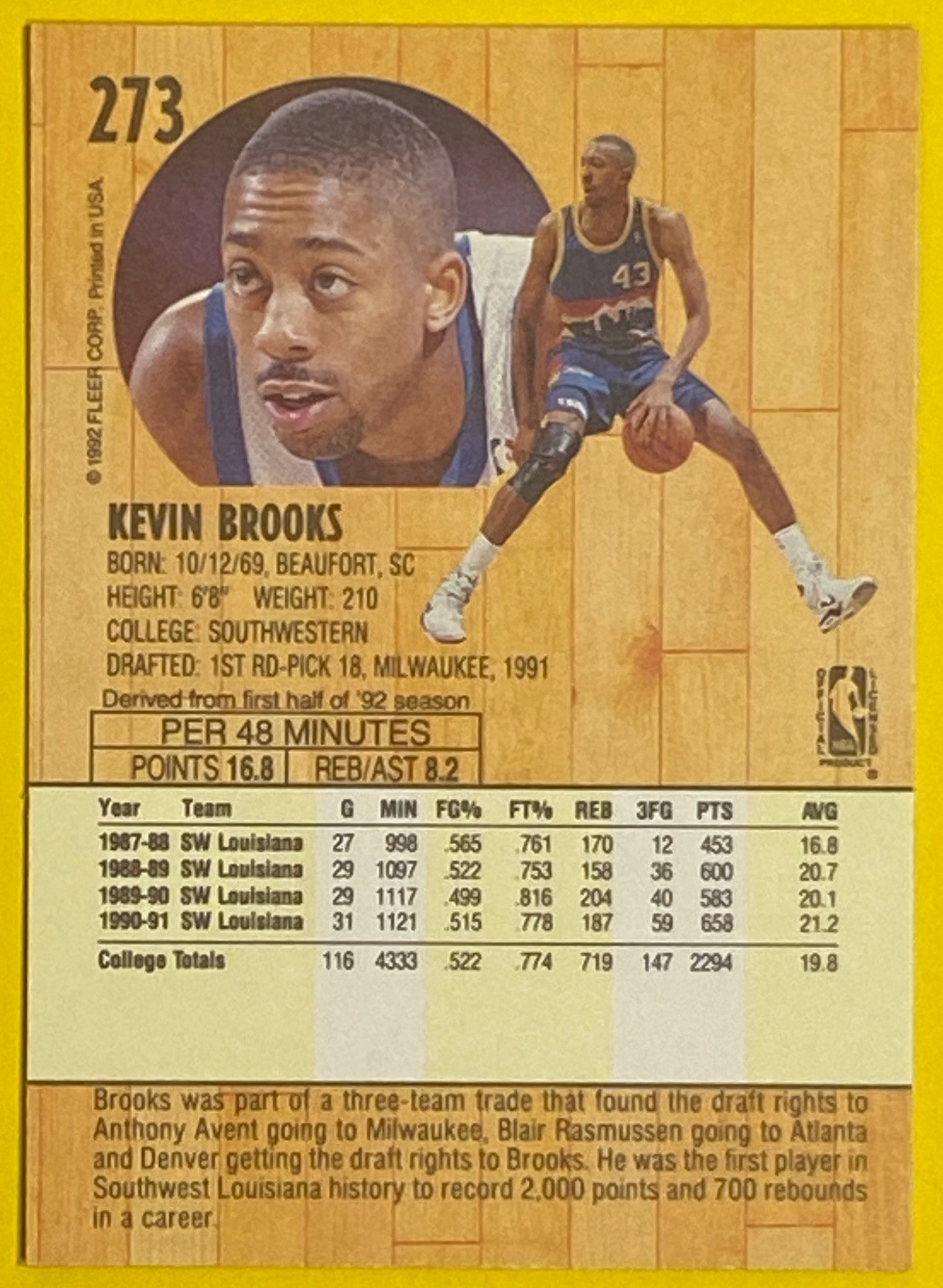 Kevin Brooks 1991-92 NBA #273 Denver Nuggets by Fleer Corp.