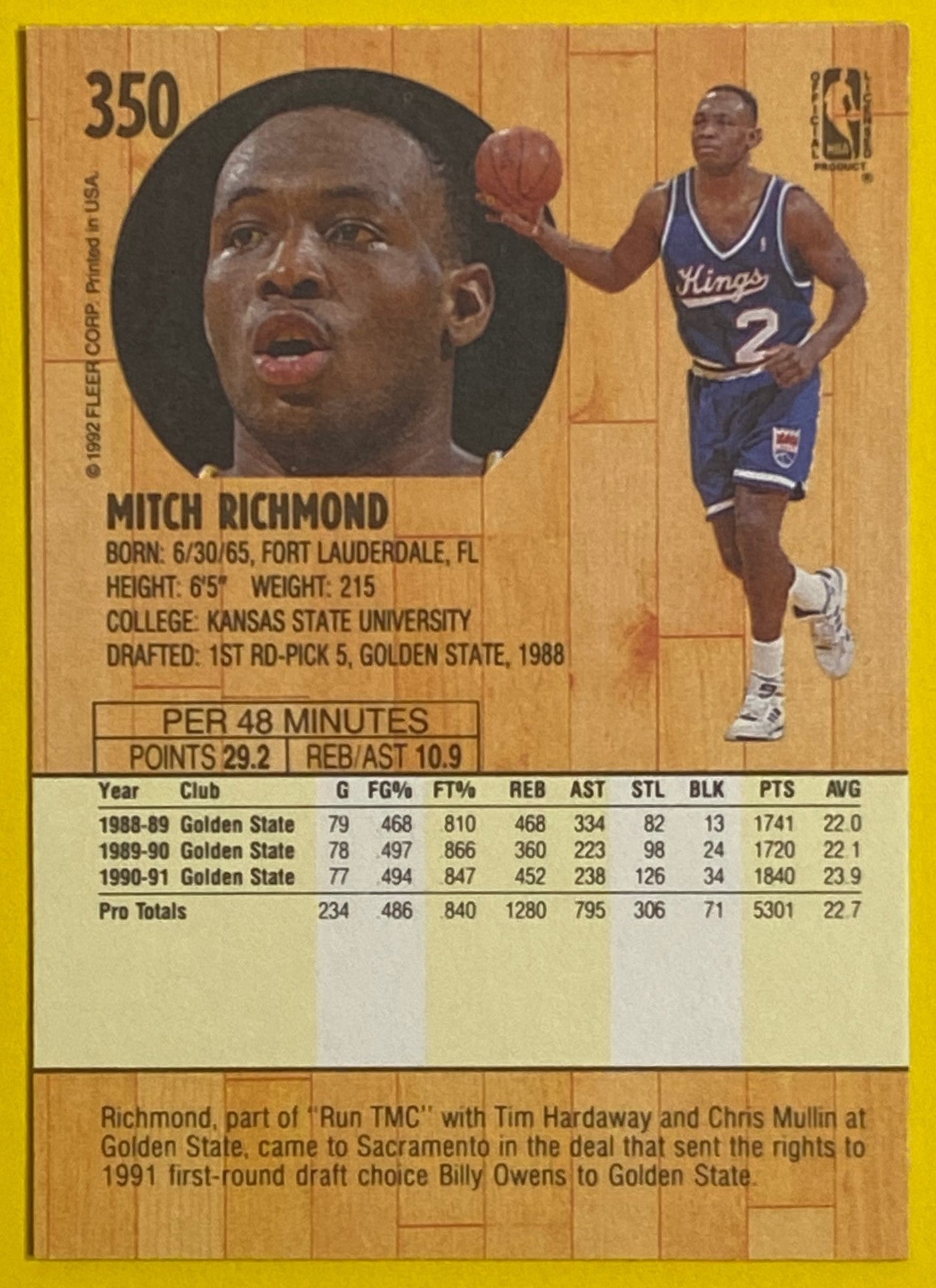 Mitch Richmond 1991-92 NBA #350 Sacramento Kings by Fleer Corp.