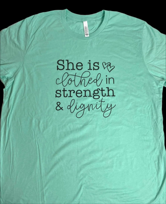 "She is clothed in strength & dignity" NOS Unisex 2XL Green T-Shirt by Canvas