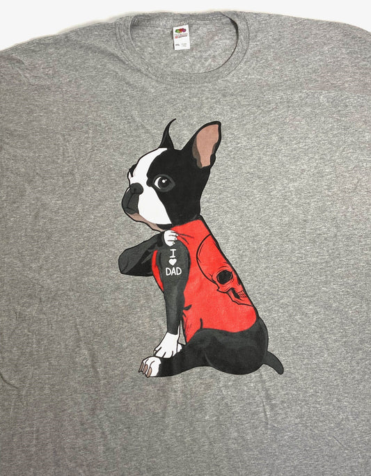 Boston Terrier with Tattoo NOS Adult 6XL Gray T-Shirt by Unknown