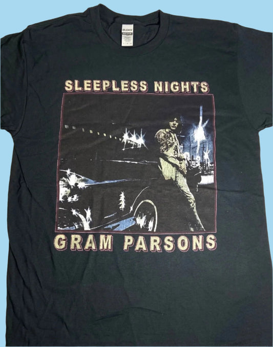 Gram Parsons "Sleepless Nights" NOS Adult L Black T-Shirt by Unknown