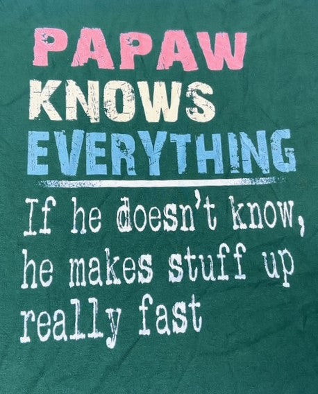 "Papaw Knows Everything..." Adult 2XL NOS Green T-Shirt