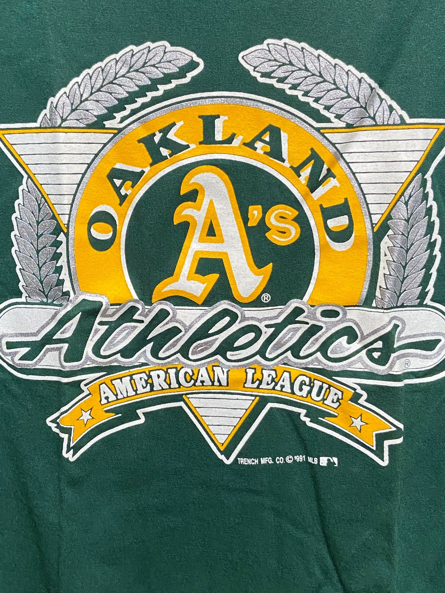 Oakland Athletics 1991 MLB Team Color Logo T-Shirt by Trench