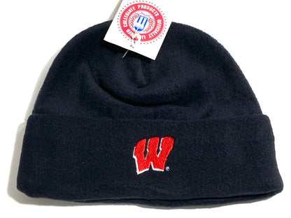 Wisconsin Badgers Vintage NCAA Cuffed Black Fleece Hat by Drew Pearson Marketing