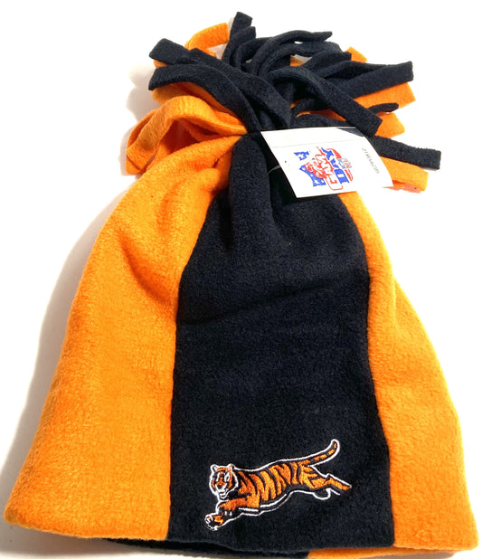 Cincinnati Bengals Vintage NFL Black/Orange Cuffless Fleece Tassel Hat by Drew Pearson Marketing