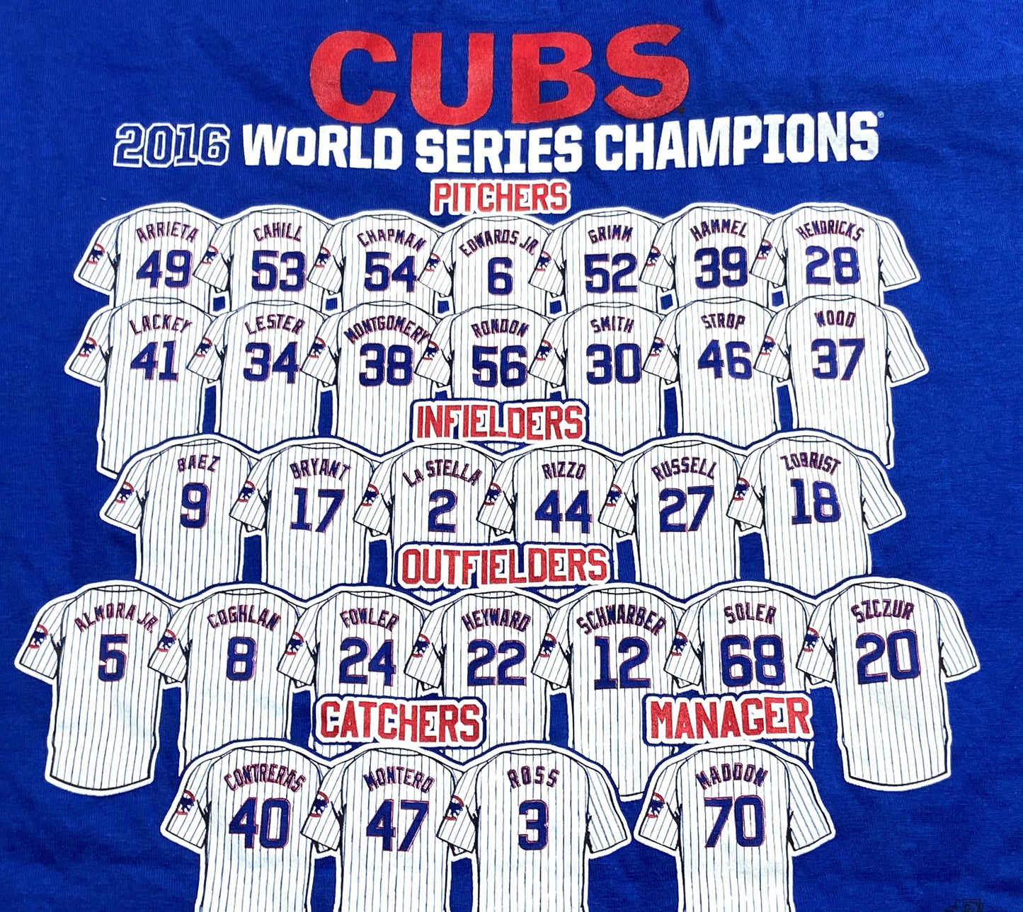 Chicago Cubs MLB 2016 World Series Champs 2-Sided Print T-Shirt By Majestic