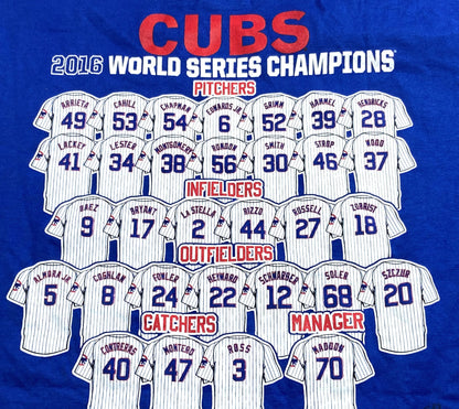 Chicago Cubs MLB 2016 World Series Champs 2-Sided Print T-Shirt By Majestic