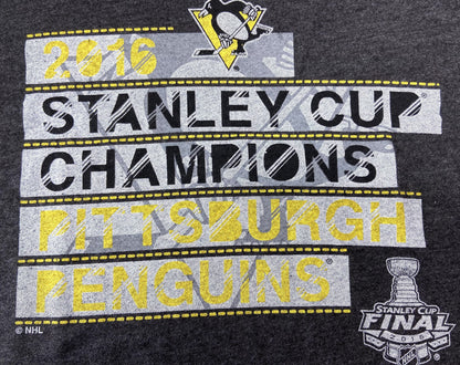 Pittsburgh Penguins 2016 NHL "Stanley Cup Champions" Ladies Gray T-Shirt by Majestic Threads