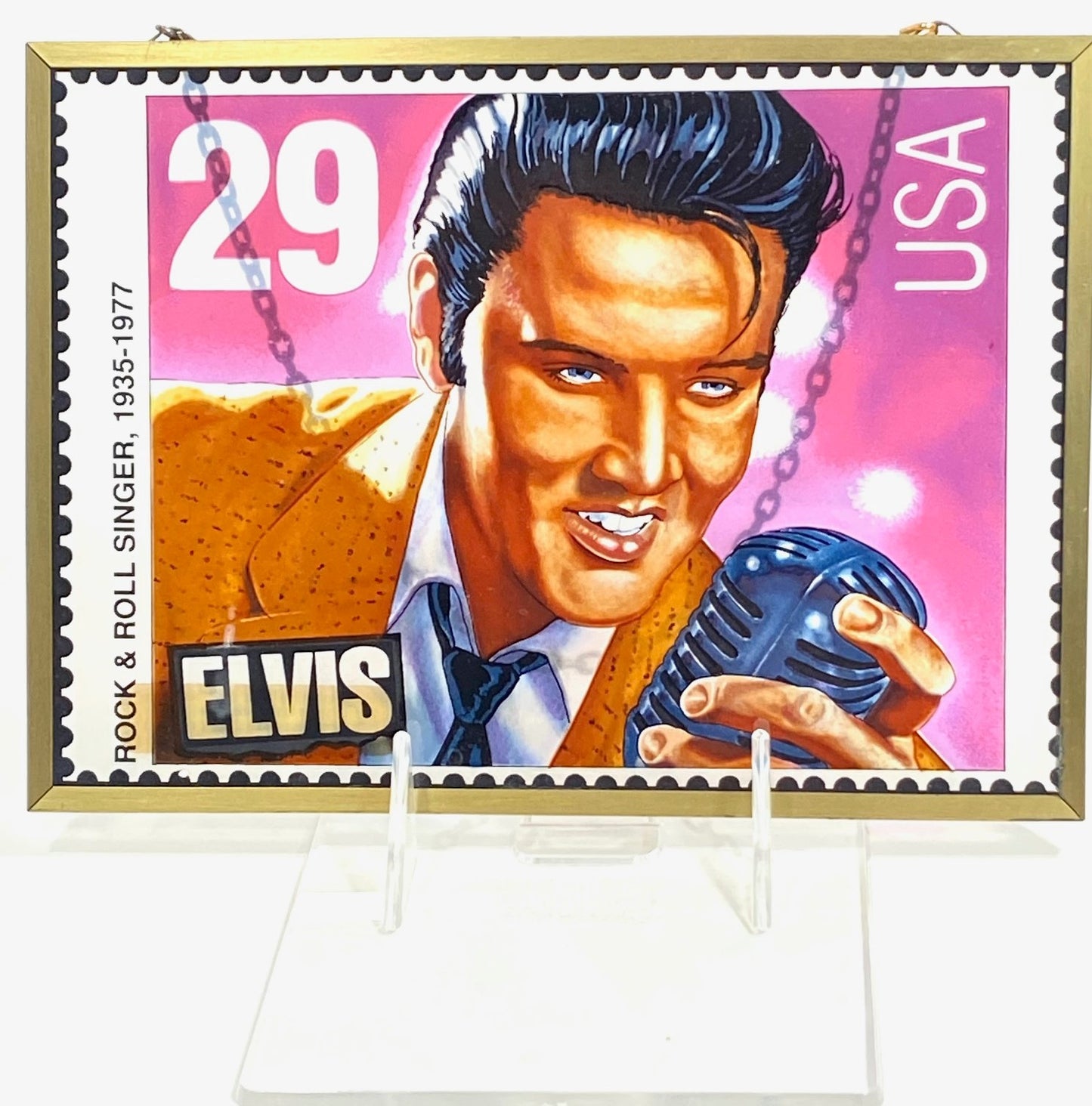 Elvis Presley 1992 Stained Glass USPS 7 1/2" X 5 1/2" Postage Stamp by Glassmasters