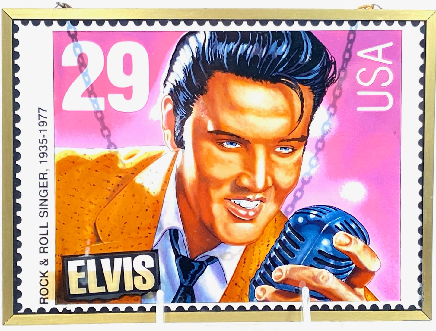 Elvis Presley 1992 Stained Glass USPS 7 1/2" X 5 1/2" Postage Stamp by Glassmasters