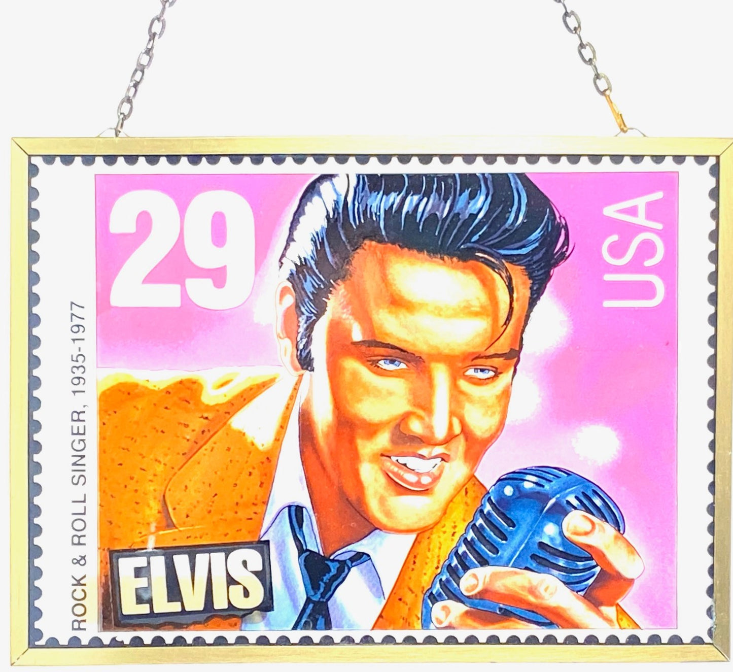 Elvis Presley 1992 Stained Glass USPS 7 1/2" X 5 1/2" Postage Stamp by Glassmasters