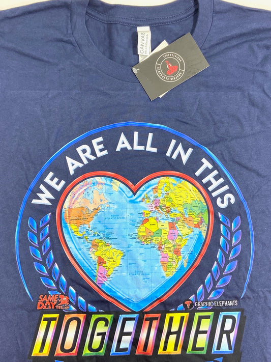 Globe Heart 2020 "We are all in this together" Covid-19 Large T-Shirt by Graphic Elephants