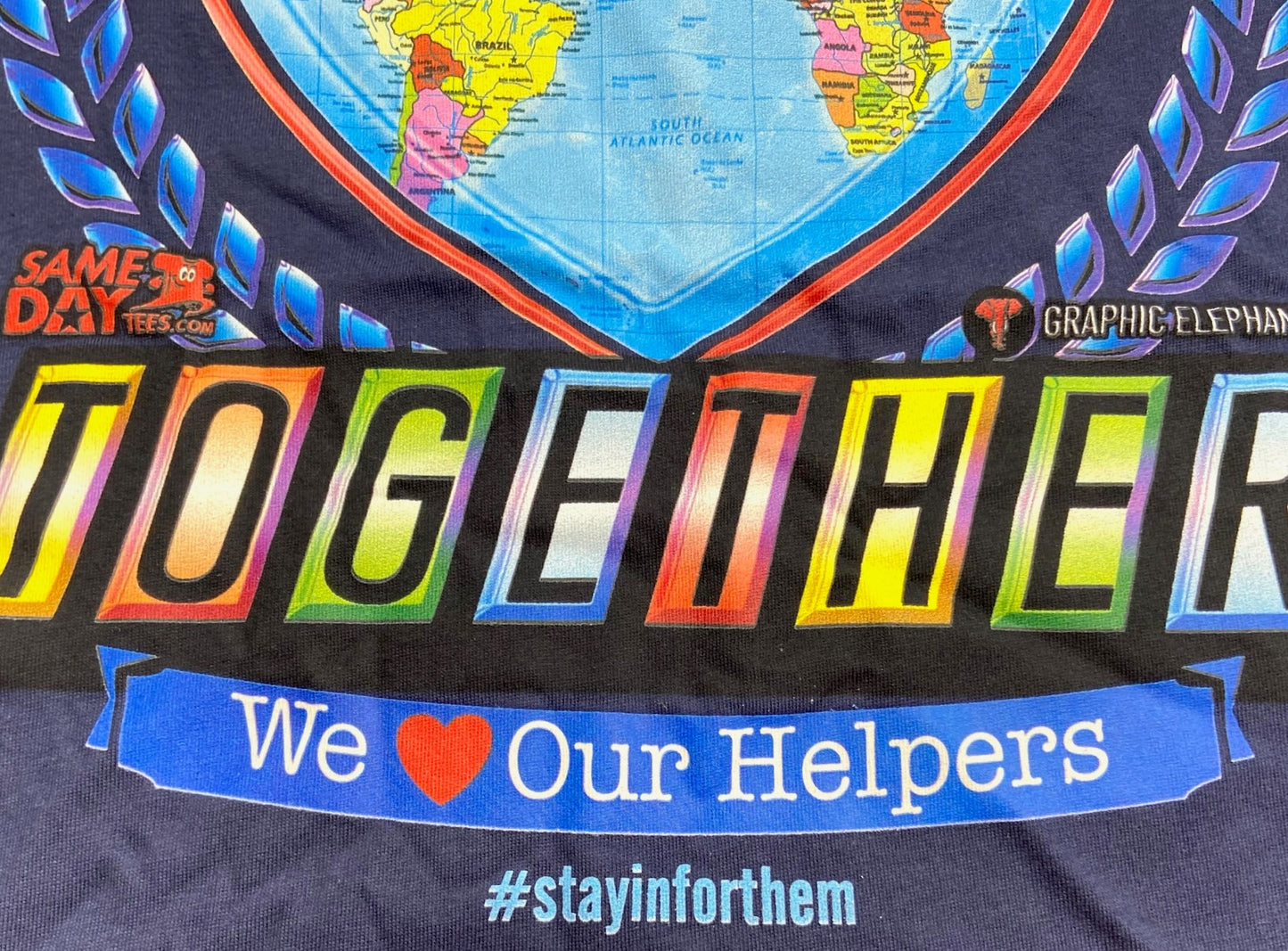 Globe Heart 2020 "We are all in this together" Covid-19 Large T-Shirt by Graphic Elephants