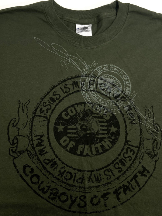 Cowboys of Faith Green Large Promotional Long Sleeve T-Shirt by Cowboys of Faith