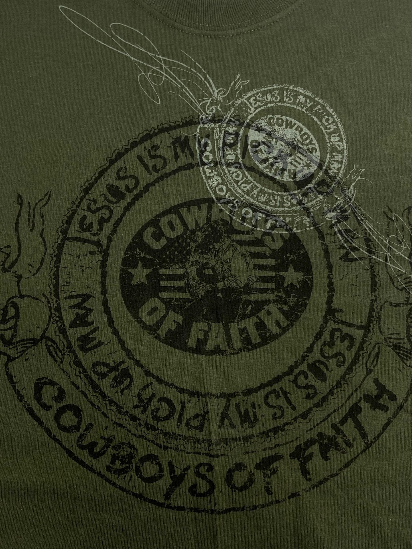 Cowboys of Faith Green Large Promotional Long Sleeve T-Shirt by Cowboys of Faith